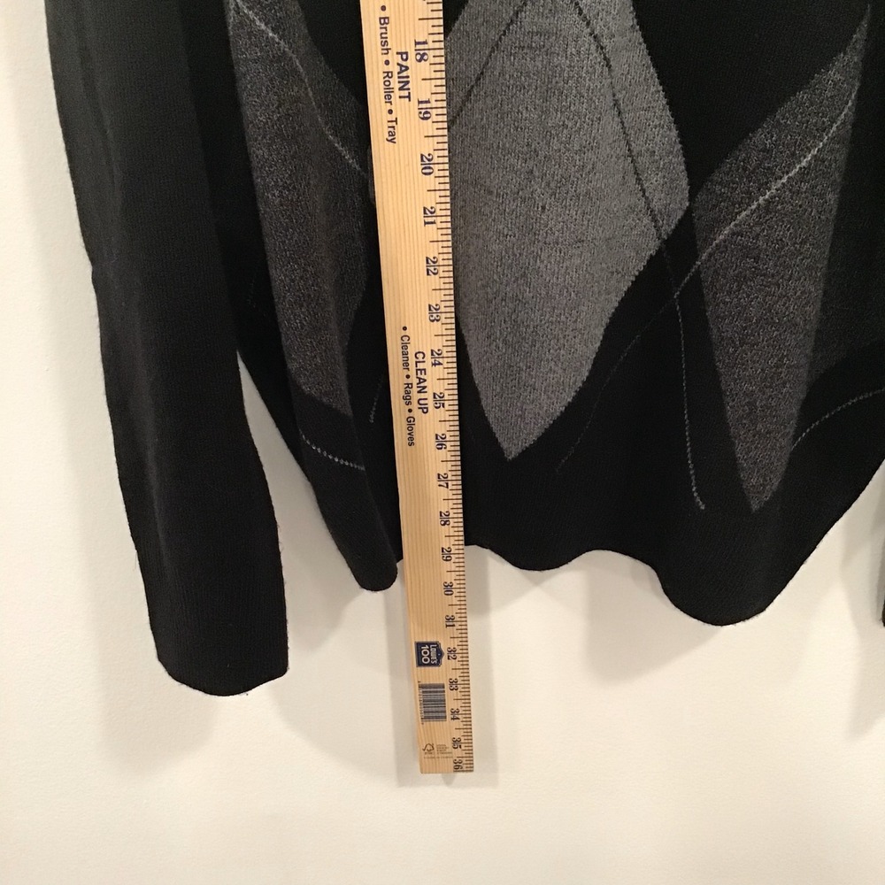 Geoffrey Beene Sweater Mens XL Black Gray Argyle Crew Neck Knit Office Wear - Picture 6 of 8